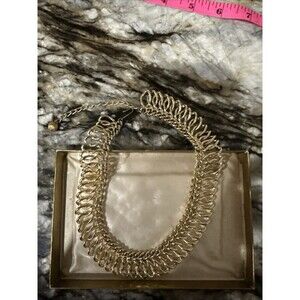Vintage 60’s Chunky Gold Tone Interlocking Textured Rings Necklace Statement